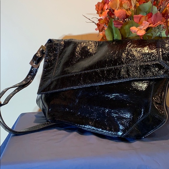 Kooba Handbags - KOOBA expandable black patent messenger bag